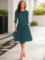 A-line Scoop 3/4 Sleeves Knee-Length Polished Tulle Mother of the Bride Dress