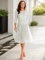 A-line Scoop 3/4 Sleeves Knee-Length Polished Tulle Mother of the Bride Dress