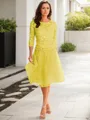A-line Scoop 3/4 Sleeves Knee-Length Polished Tulle Mother of the Bride Dress