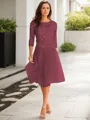 A-line Scoop 3/4 Sleeves Knee-Length Polished Tulle Mother of the Bride Dress