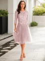A-line Scoop 3/4 Sleeves Knee-Length Polished Tulle Mother of the Bride Dress