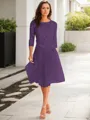A-line Scoop 3/4 Sleeves Knee-Length Polished Tulle Mother of the Bride Dress