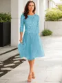 A-line Scoop 3/4 Sleeves Knee-Length Polished Tulle Mother of the Bride Dress