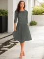 A-line Scoop 3/4 Sleeves Knee-Length Polished Tulle Mother of the Bride Dress