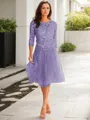 A-line Scoop 3/4 Sleeves Knee-Length Polished Tulle Mother of the Bride Dress