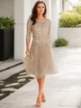 A-line Scoop 3/4 Sleeves Knee-Length Polished Tulle Mother of the Bride Dress