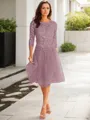A-line Scoop 3/4 Sleeves Knee-Length Polished Tulle Mother of the Bride Dress