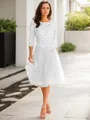 A-line Scoop 3/4 Sleeves Knee-Length Polished Tulle Mother of the Bride Dress