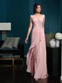 A-line Noble V-Neck Sleeveless Sweep Train Chiffon Mother of the Bride Dress With Beading