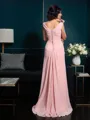 A-line Noble V-Neck Sleeveless Sweep Train Chiffon Mother of the Bride Dress With Beading