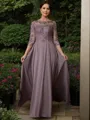 A-line Scoop 3/4 Sleeves Floor-Length Endearing Chiffon Mother of the Bride Dress