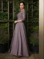 A-line Scoop 3/4 Sleeves Floor-Length Endearing Chiffon Mother of the Bride Dress