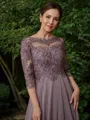 A-line Scoop 3/4 Sleeves Floor-Length Endearing Chiffon Mother of the Bride Dress