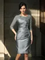 Sheath/Column Scoop 1/2 Sleeves Knee-Length Satin Gorgeous Mother of the Bride Dress With Beading