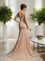 Unique Trumpet/Mermaid V-Neck 1/2 Sleeves Court Train Silk like Satin Mother of the Bride Dress With Lace