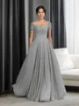A-line Elegant Sweetheart Short Sleeves Floor-Length Chiffon Mother of the Bride Dress With Beading
