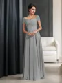 A-line Elegant Sweetheart Short Sleeves Floor-Length Chiffon Mother of the Bride Dress With Beading