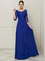 A-line Scoop Flattering 3/4 Sleeves Floor-Length Chiffon Mother of the Bride Dress With Lace