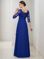 A-line Scoop Flattering 3/4 Sleeves Floor-Length Chiffon Mother of the Bride Dress With Lace