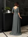 A-line Scoop 1/2 Sleeves Sweep Train Glamorous Chiffon Mother of the Bride Dress With Beading