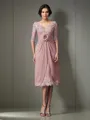 A-line V-Neck Impeccable 1/2 Sleeves Tea-Length Lace Mother of the Bride Dress With Hand-Made Flower