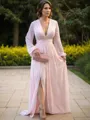 A-line V-Neck Long Sleeves Gracious Sweep Train Chiffon Mother of the Bride Dress