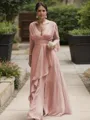 A-line V-Neck Long Sleeves Floor-Length Stunning Chiffon Mother of the Bride Dress