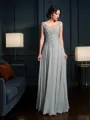 A-line V-Neck Sleeveless Floor-Length Polished Chiffon Mother of the Bride Dress With Beading
