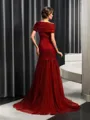 Trumpet/Mermaid Off-the-Shoulder Short Sleeves Sweep Train Rhythmic Satin Mother of the Bride Dress With Beading