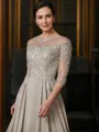 A-line Scoop 3/4 Sleeves Tea-Length Endearing Chiffon Mother of the Bride Dress