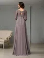 A-line V-Neck 3/4 Sleeves Floor-Length Chiffon Tasteful Mother of the Bride Dress With Lace