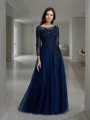 A-line Scoop Elegant Long Sleeves Floor-Length Tulle Mother of the Bride Dress