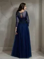 A-line Scoop Elegant Long Sleeves Floor-Length Tulle Mother of the Bride Dress