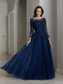A-line Scoop Elegant Long Sleeves Floor-Length Tulle Mother of the Bride Dress