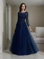 A-line Scoop Elegant Long Sleeves Floor-Length Tulle Mother of the Bride Dress