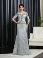 Trumpet/Mermaid Bateau 3/4 Sleeves Sophisticated Sweep Train Lace Mother of the Bride Dress With Beading
