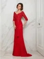 A-line V-Neck 1/2 Sleeves Sweep Train Regal Chiffon Mother of the Bride Dress With Beading