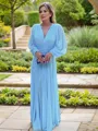 Classy A-line V-Neck Long Sleeves Floor-Length Chiffon Mother of the Bride Dress