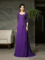 A-line Refined Sweetheart 1/2 Sleeves Floor-Length Chiffon Mother of the Bride Dress With Applique