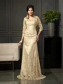 A-line V-Neck Chic Sleeveless Sweep Train Lace Mother of the Bride Dress With Lace