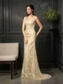 A-line V-Neck Chic Sleeveless Sweep Train Lace Mother of the Bride Dress With Lace