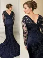 Tasteful Sheath/Column V-Neck Long Sleeves Chapel Train Lace Mother of the Bride Dress