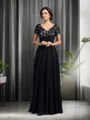 A-line Radiant V-Neck Short Sleeves Floor-Length Chiffon Mother of the Bride Dress