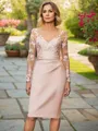 Sheath/Column V-Neck Long Sleeves Impeccable Knee-Length Satin Mother of the Bride Dress