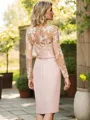 Sheath/Column V-Neck Long Sleeves Impeccable Knee-Length Satin Mother of the Bride Dress