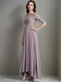 A-line Scoop 1/2 Sleeves Asymmetrical Stunning Chiffon Mother of the Bride Dress
