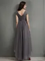 A-line V-Neck Short Sleeves Asymmetrical Tulle Polished Mother of the Bride Dress