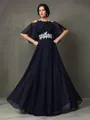 A-line Straps 1/2 Sleeves Noble Floor-Length Chiffon Mother of the Bride Dress With Applique