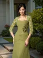 A-line Sweetheart 1/2 Sleeves Floor-Length Statuesque Chiffon Mother of the Bride Dress With Hand-Made Flower