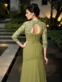 A-line Sweetheart 1/2 Sleeves Floor-Length Statuesque Chiffon Mother of the Bride Dress With Hand-Made Flower